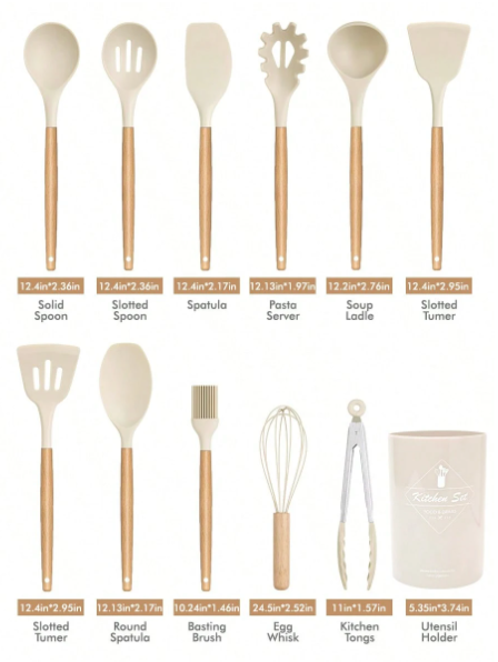 Set 12 pièces d'ustensiles de cuisine en silicone