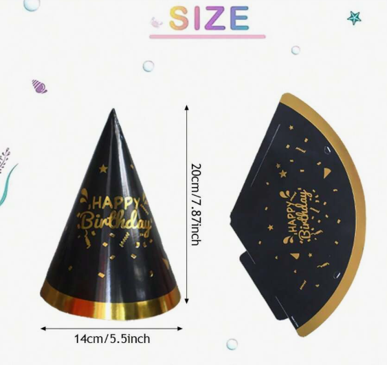 chapeaux de fête d'anniversaire en forme de cône, lumineux et colorés- 6 PCS