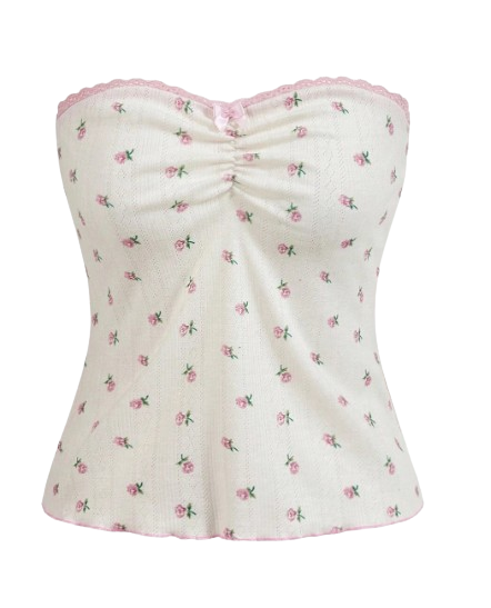 ROMWE Kawaii Top court bustier à fleurs avec un ourlet en dentelle - Taille XS