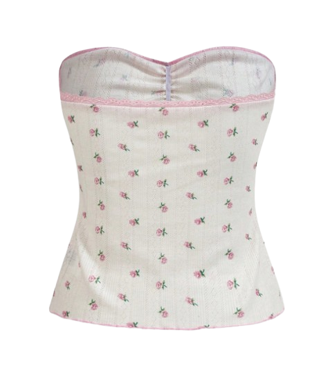 ROMWE Kawaii Top court bustier à fleurs avec un ourlet en dentelle - Taille XS