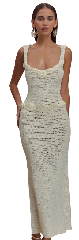 MESHKI Robe midi fleurie crochetée à la main Couleur Ivoire - Taille XS