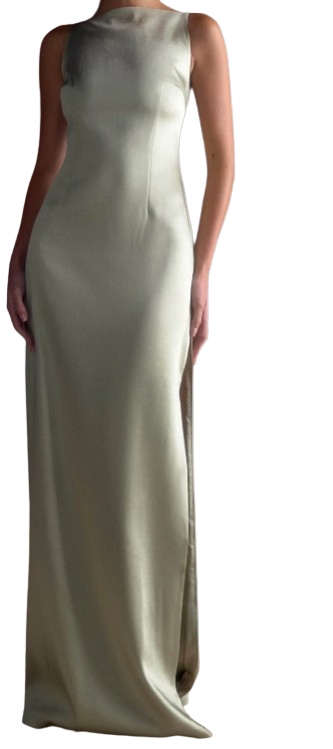 MESHKI Robe longue sans manches en satin - Couleur Sauge - Taille XS