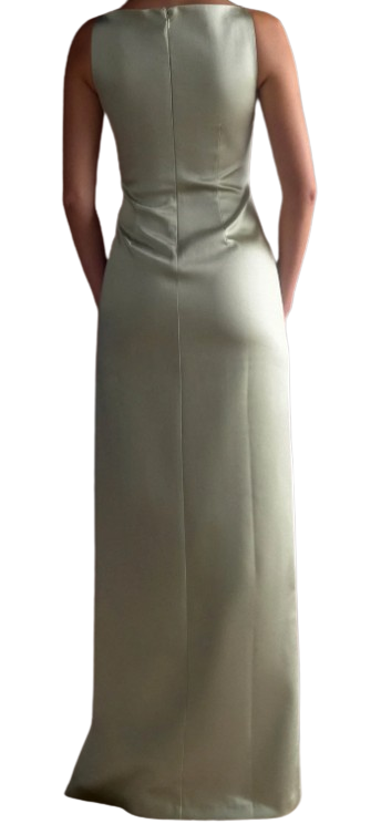 MESHKI Robe longue sans manches en satin - Couleur Sauge - Taille XS
