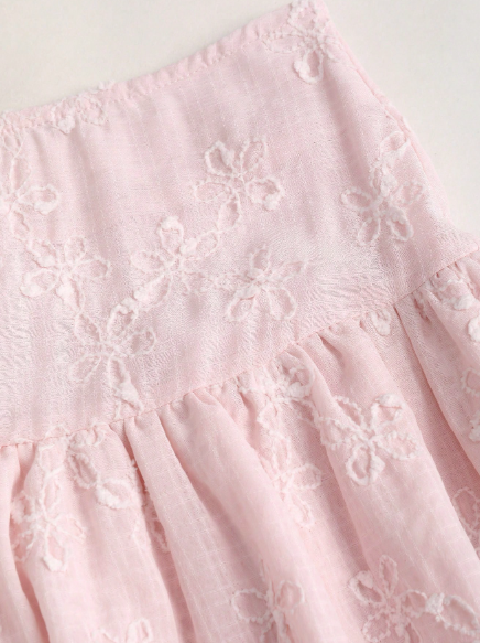 Sweetra Jupe mini évasée à volants à double couche en jacquard rose doux de style français, printemps/été Taille S
