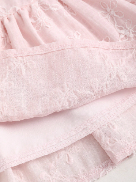 Sweetra Jupe mini évasée à volants à double couche en jacquard rose doux de style français, printemps/été Taille S
