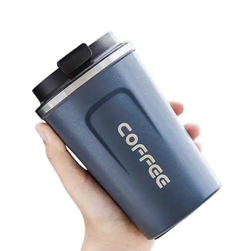 Tasse à café isolée avec couvercle résistant à la chaleur -, adaptée au café, au thé, aux boissons froides- bleu 380ml