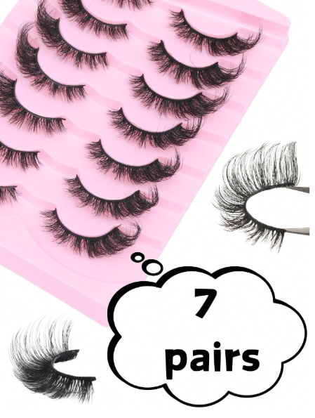 7 paires de faux cils russes volume DD – effet frisé & moelleux 3D