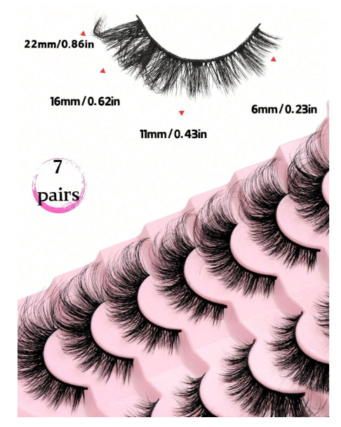 7 paires de faux cils russes volume DD – effet frisé & moelleux 3D