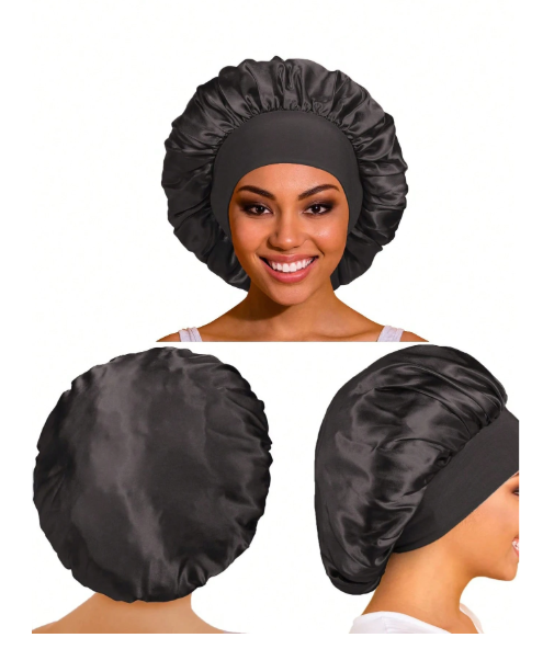 Bonnet de Nuit en Satin Noir Unicolore pour Femme - NOIR