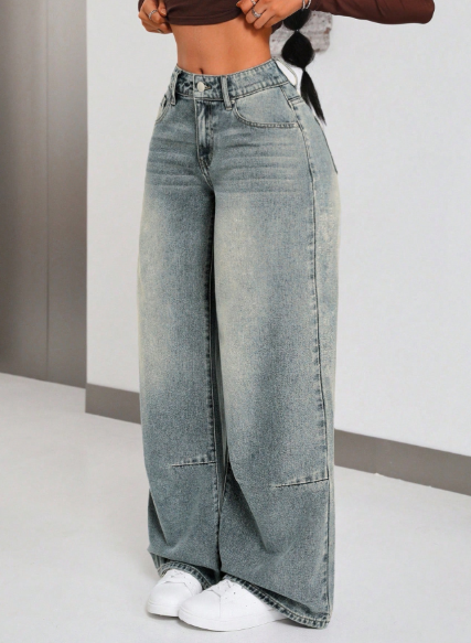SHEIN – Jean Large à Boutons et Poches pour Femmes