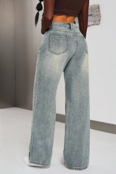 SHEIN – Jean Large à Boutons et Poches pour Femmes