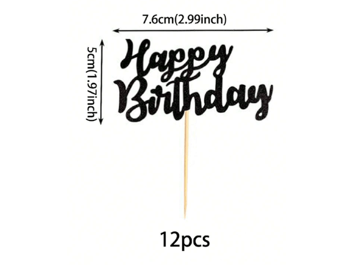 Décorations de toppers de cupcake slogan Happy birthday,12 pièces