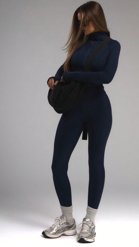 MUSERA - Legging Taille Haute Femme – Bleu Marine (Taille L)