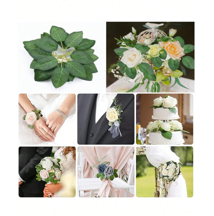Lot de Fausses feuilles de rose vertes