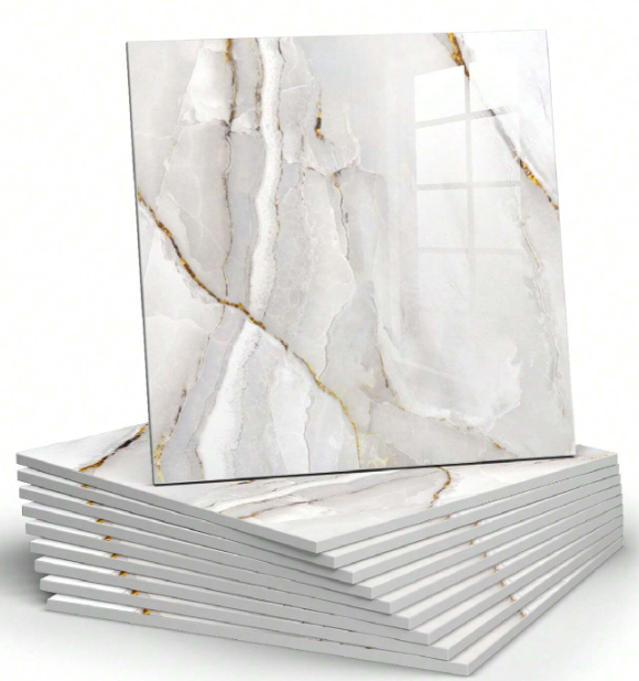 Papier peint mural adhésif en plastique d'aluminium blanc à motif marbre