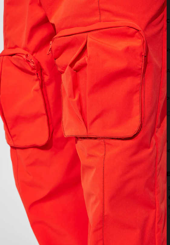NOVAMEN - Pantalon cargo en nylon à fermeture éclair rouge - Taille XL