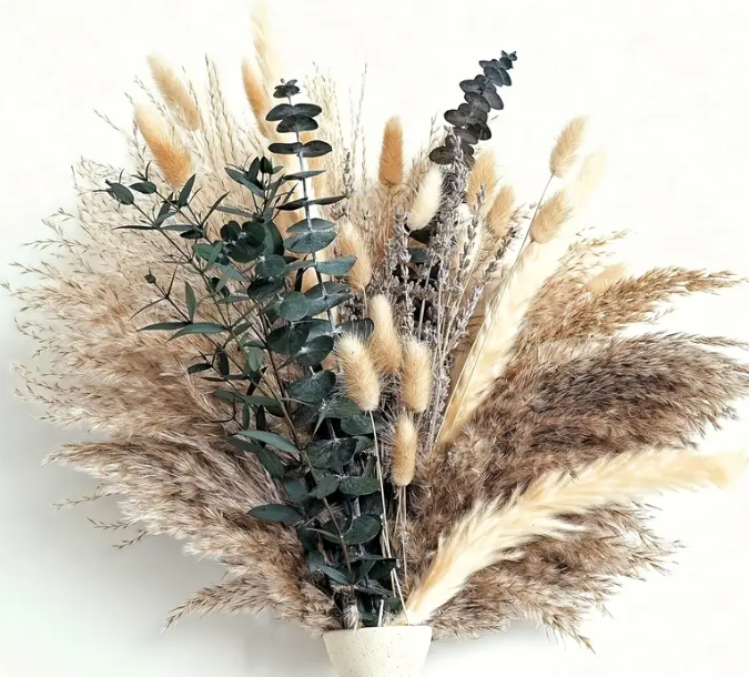 Boho Chic Herbe de Pampas Artificielle et Queue de Lapin Bouquet 52 PCS