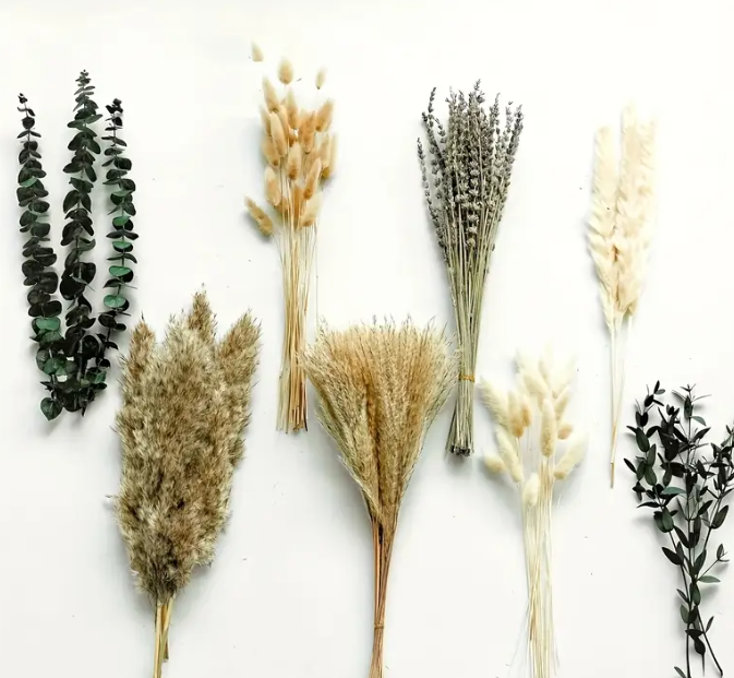 Boho Chic Herbe de Pampas Artificielle et Queue de Lapin Bouquet 52 PCS