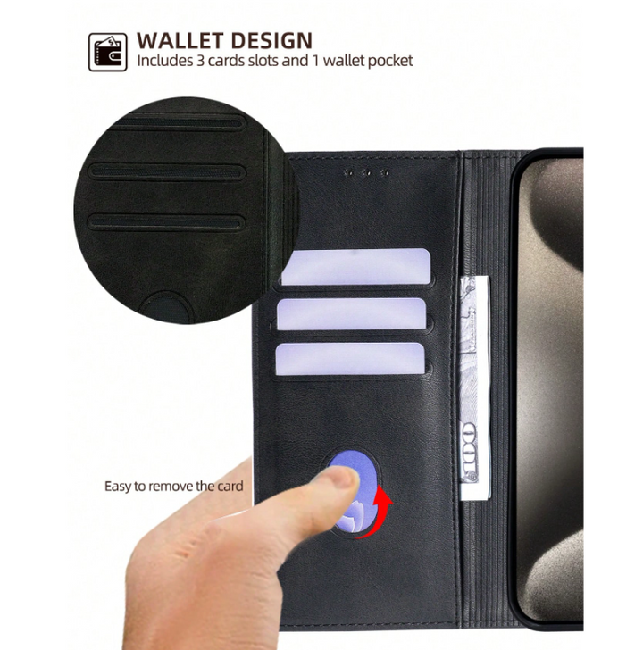 Coque de téléphone portefeuille à rabat avec fente pour carte et support - Compatible avec galaxy A58 5G