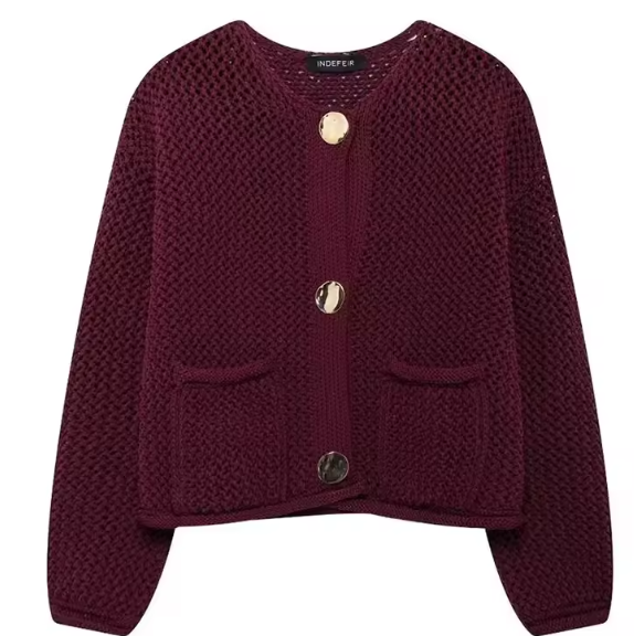 Cardigan Élégant à Manches sulfet Col Rond pour Femme, Chandail de Bureau Décontracté - Taiile S