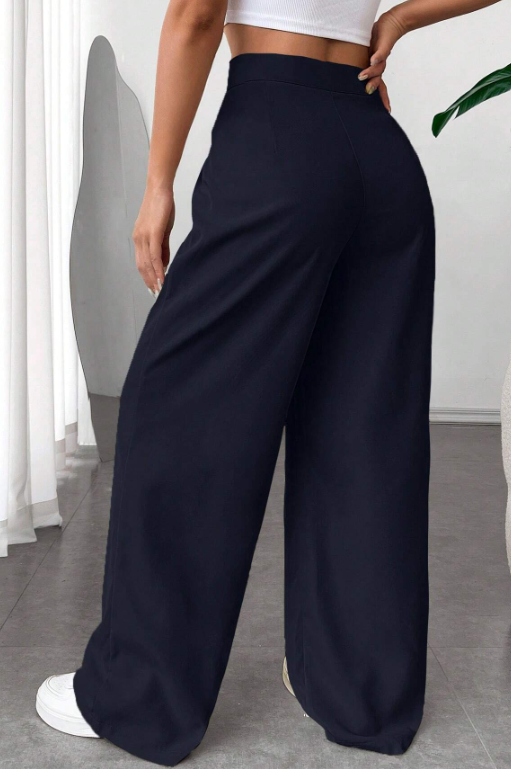 SHEIN EZwear Pantalon Large Plissé De Couleur Unie - Taille L