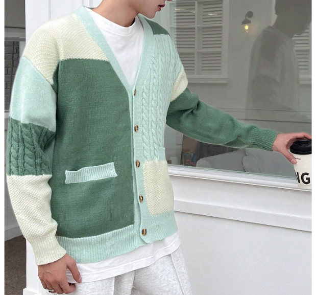 Manfinity Homme Cardigan casual blocs de couleurs patchwork pour hommes, automne/hiver taille XXL