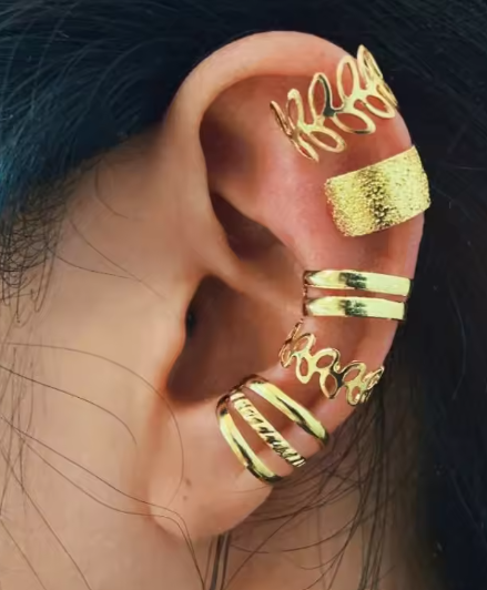 Lot 5 boucles d’oreilles vintage feuille or – Manchettes