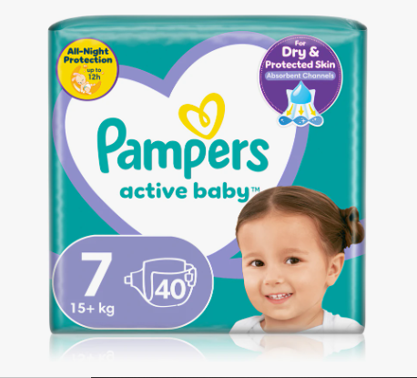 PAMPERS ACTIVE BABY -  Couches pour bébé Max - Taille 7 lot de 40 couches