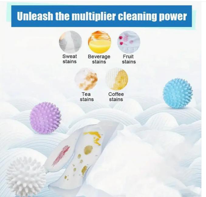 Ensemble de 4 boules de lavage réutilisables - Élimine les poils, adoucit les vêtements, empêche les enchevêtrements, réduit les rides, aucune électricité nécessaire.  4PCS