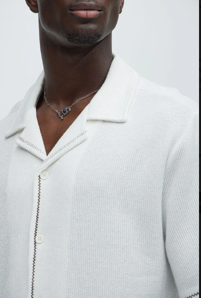 Chemise cubaine à manches courtes et texture ondulée - Blanc cassé M