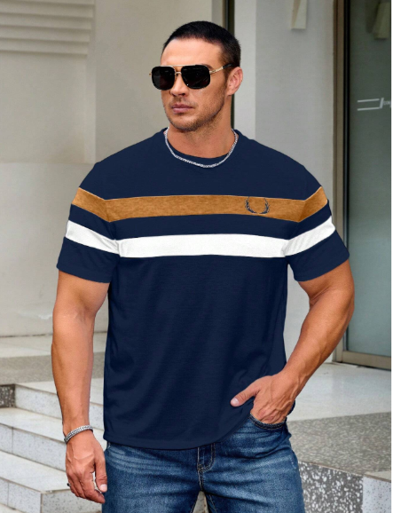 Manfinity Homme T-shirt d'été décontracté MARRON BLEU ET BLANC XXL