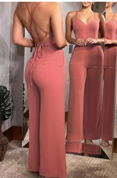 Combinaison dos nu croisée à col en V, combinaison dos nu solide et sexy pour le printemps et l'été,  taille S