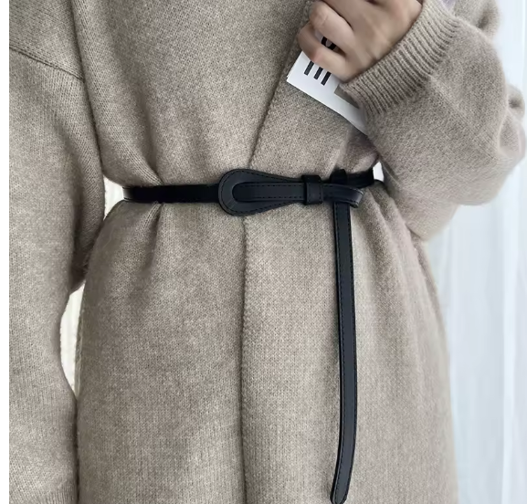 Ceinture fine nouée Simple pour femmes, couleur unie, en cuir PU, longue, slim,