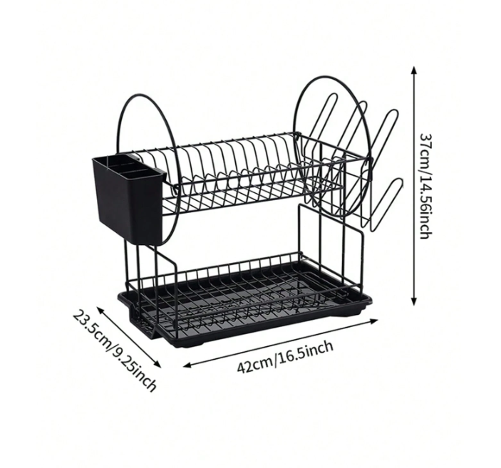 Égouttoir de Cuisine 2 Niveaux avec Drainage Automatique – Noir