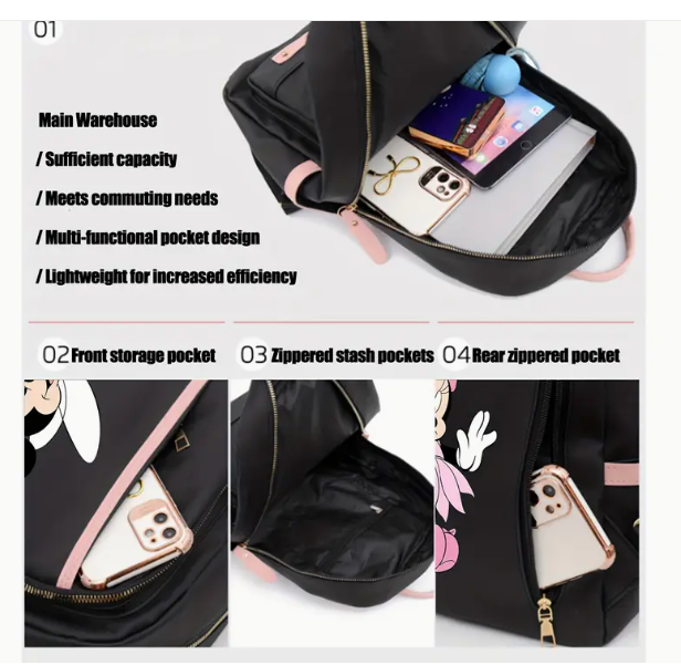 Sac à Dos Femme Disney Mickey & Minnie – Grand Format Vert et Rose