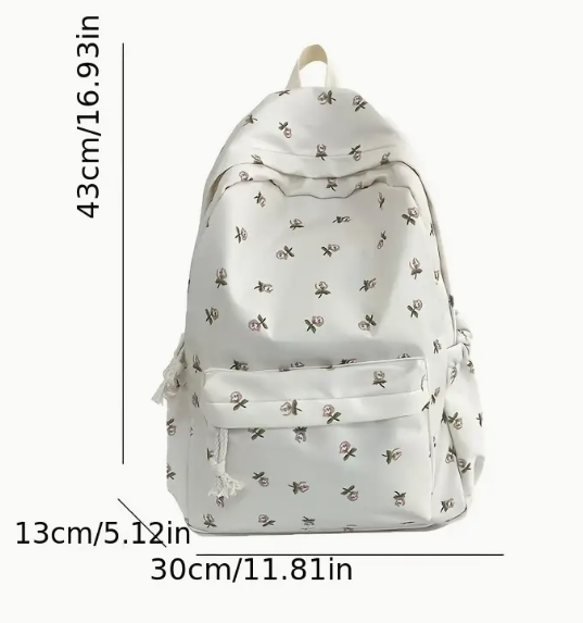 Sac à Dos d’École en Nylon – Multiples Compartiments Blanc Cassé
