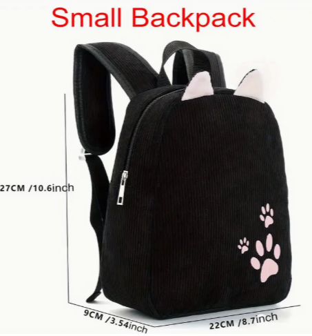 Sac à Dos Velours Côtelé – Patte de Chat Brodée Beige Rose