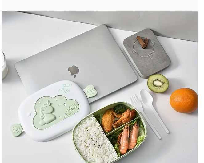 LunchBox Portable Micro-Ondable – Design Cartoon Vert et Blanc
