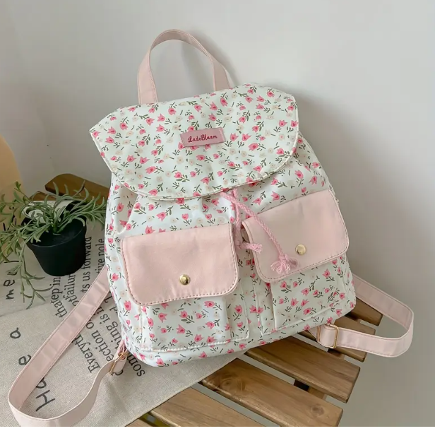 Sac à Dos Floral Femme – Grande Capacité Rose Pastel