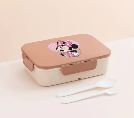 Boîte à lunch isolée Minnie Mouse et Mickey Mouse - Plastique élégant, design carré avec couvercle anti-fuite et sûr pour le micro-ondes, comprend des ustensiles et des boîtes à sauce