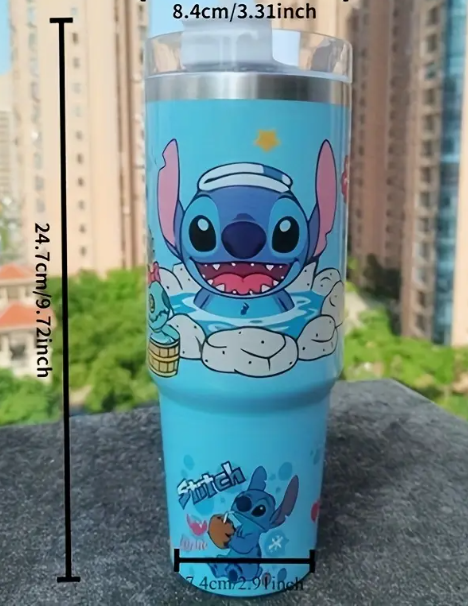 Goude Inox Disney Stitch –  Avec Paille, 890 ml( Dupe StanleyCup )