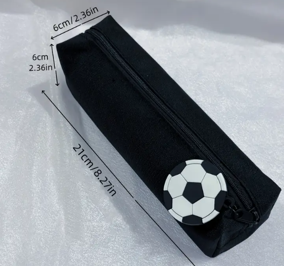 Trousse Scolaire - Motif Ballon de Football en Tissu Oxford – Noir