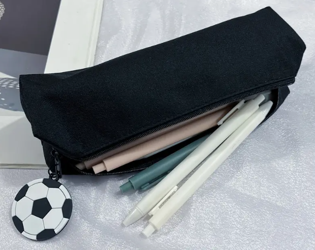 Trousse Scolaire - Motif Ballon de Football en Tissu Oxford – Noir