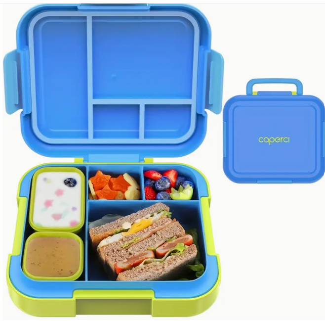 Boîte Bento Caperci  avec Deux Contenants Modulaires - 4 Compartiments, bleu