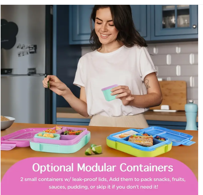 Boîte Bento Caperci  avec Deux Contenants Modulaires - 4 Compartiments, bleu