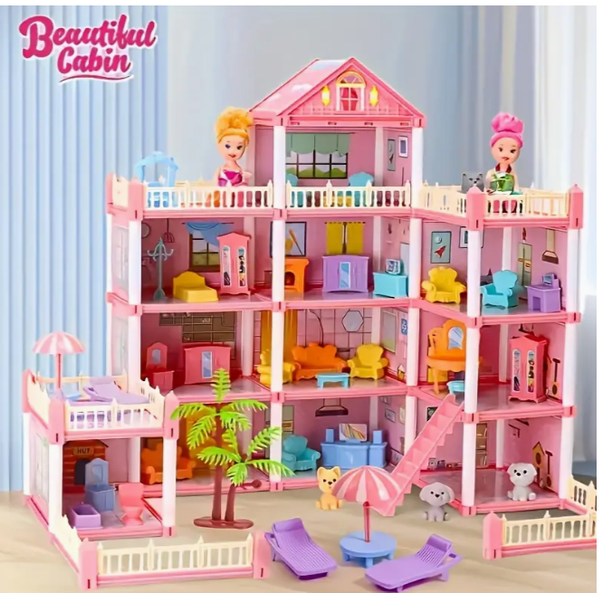 Maison de poupée de luxe de 4 étages pour filles
