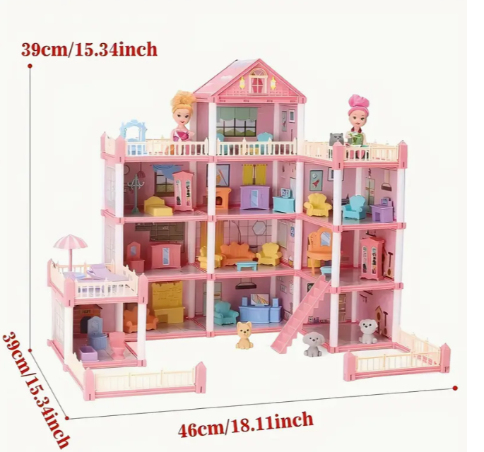 Maison de poupée de luxe de 4 étages pour filles