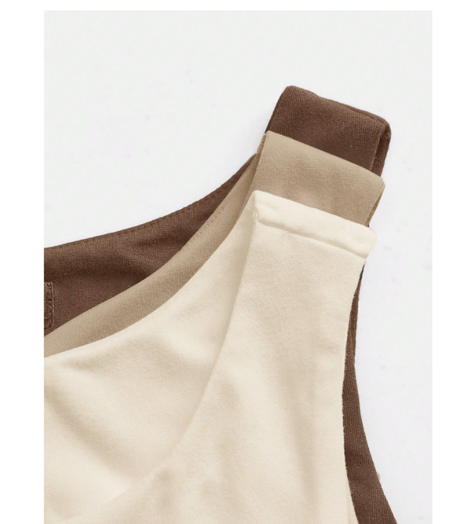 Body moulant tricoté de couleur unie à col rond et sans manches, 3 Pièces