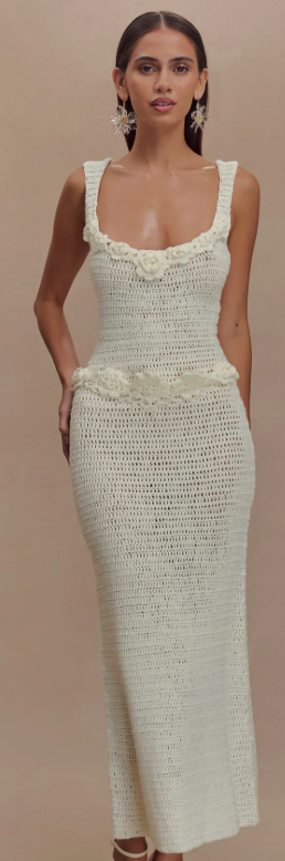 MESHKI Robe midi fleurie crochetée à la main Couleur Ivoire - Taille XS