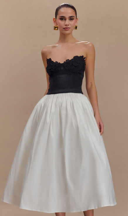 MESKI - Robe midi brodée contrastée - Noir/Blanc Taille XS